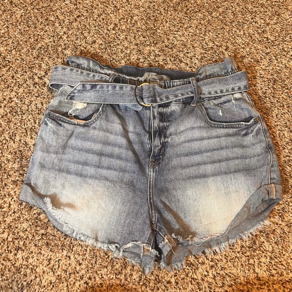 eunina Pants - Eunina Denim Shorts High Rise‎ Paperbag Waist Distressed Cuffed Hem S